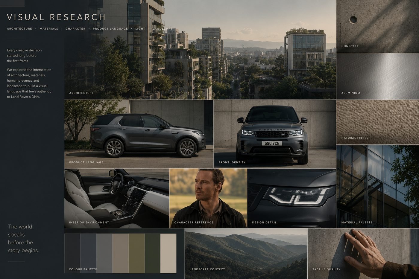Visual Research Board, Architecture, Materials, Character, Product Language, Light, Landscape